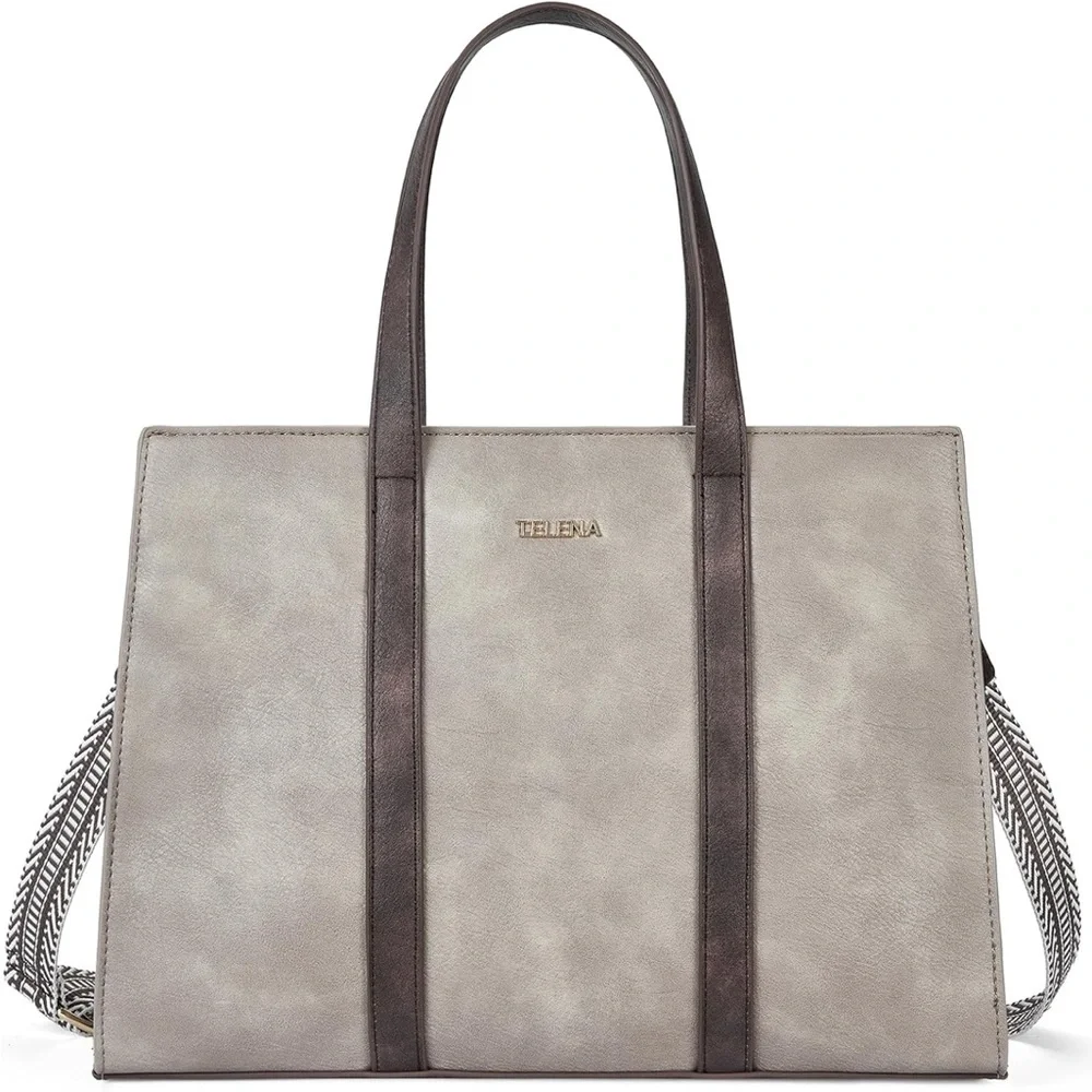 Gray Leather Tote Bag